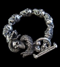 Skull On Snake With Skulls Links Bracelet