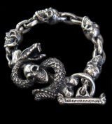 Skull On Snake With 4Skulls & Chain Links Bracelet