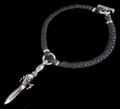 画像1: Dagger With Skull braid leather necklace