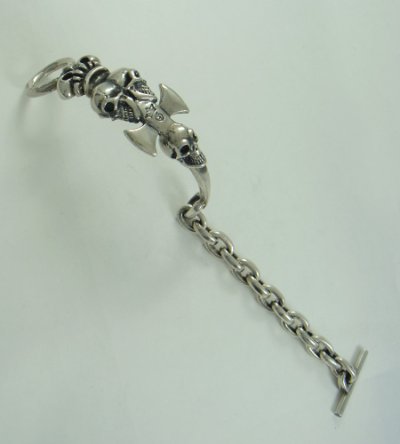 画像3: Triple Skull Dagger On Crown With Chain Links Bracelet