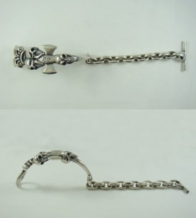 画像5: Triple Skull Dagger On Crown With Chain Links Bracelet
