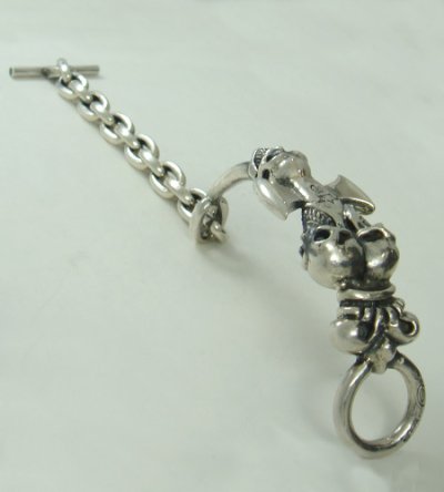 画像2: Triple Skull Dagger On Crown With Chain Links Bracelet