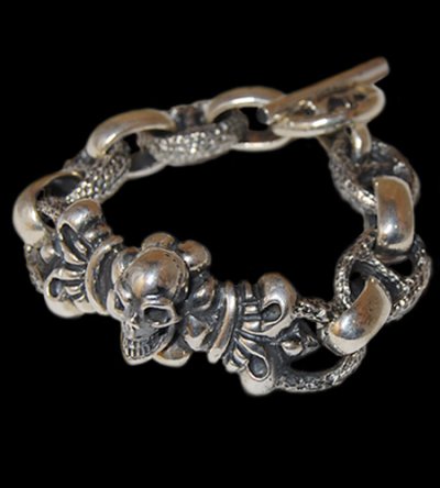 画像1: Skull On 4Heart Crown With H.W.O & Chiseled Marin Chain Bracelet