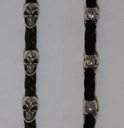画像4: Skull On Cross Oval W/Crown Keeper & 2Panther Heads & Skulls With Braided Leather Chain,