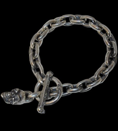 画像1: Small Oval Chain Links With 1Drop Skull Bracelet