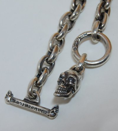 画像2: Small Oval Chain Links With 1Drop Skull Bracelet