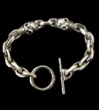 画像1: Skull Pins With Small Oval Chain Links Bracelet