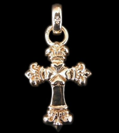 画像1: Gold One Eighth Long 4 Heart Crown Cross With H.W.O Pendant