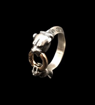 画像1: 10K Gold Ring With 1/9 Panther Triangle Wire Bangle Ring