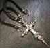 画像3: 3 Skulls On 4 Heart Crown Long Cross Double Face Dagger With Braid Leather Necklace