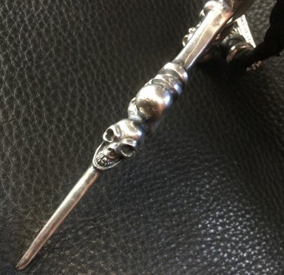 画像10: 3 Skulls On 4 Heart Crown Long Cross Double Face Dagger With Braid Leather Necklace