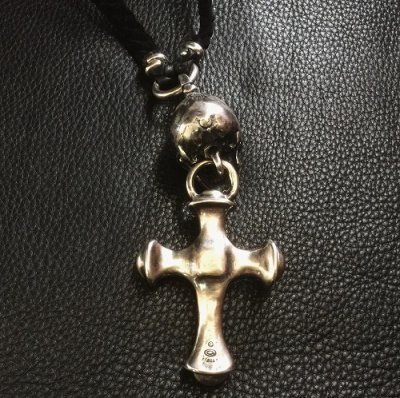 画像14: Large Skull With Hammer Cross & Braid Leather Necklace