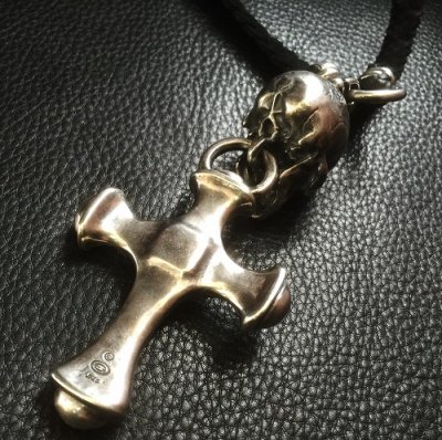 画像15: Large Skull With Hammer Cross & Braid Leather Necklace