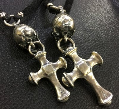 画像9: Half Large Skull With Hammer Cross & Braid Leather Necklace