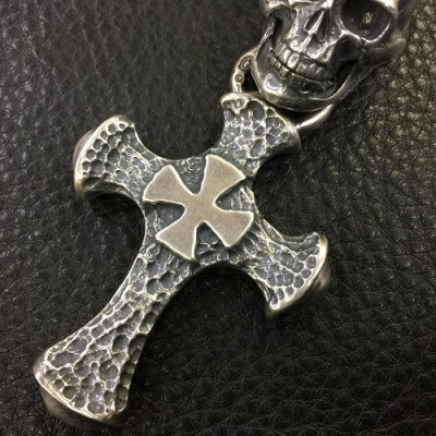 画像8: Half Large Skull With Hammer Cross & Braid Leather Necklace