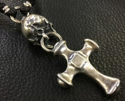 画像14: Half Large Skull With Hammer Cross & Braid Leather Necklace