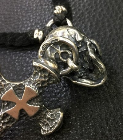 画像11: Half Large Skull With Hammer Cross & Braid Leather Necklace