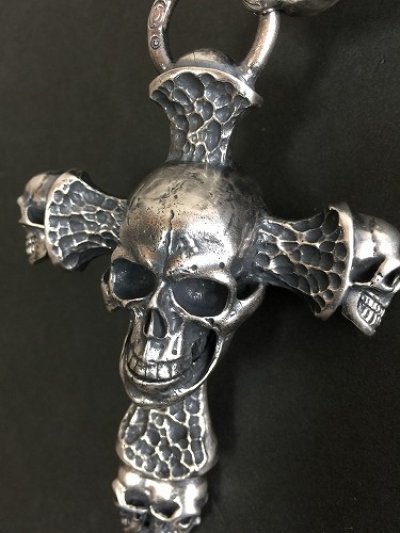 画像4: Large Skull On 2 Skulls Hammer Cross Double Face Dagger With 2 Panther & 2 Skulls Braid Leather Necklace
