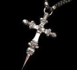 3 Skulls On 4 Heart Crown Long Cross Double Face Dagger With Braid Leather Necklace