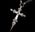 画像1: 3 Skulls On 4 Heart Crown Long Cross Double Face Dagger With Braid Leather Necklace (1)