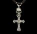 画像1: Half Large Skull With Hammer Cross & Braid Leather Necklace (1)