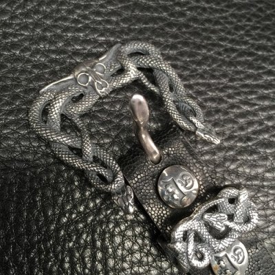 画像10: Buffalo Skull Snake Buckle With Cross Oval Elephant Leather Bracelet