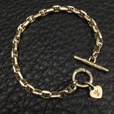 画像2: 14K Gold 5mm Marine Chain Bracelet With Drop G&Crown Heart Plate