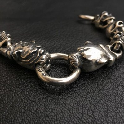 画像6: Old Bull Dog With Panther & 6 Slant Head Skull Links Bracelet