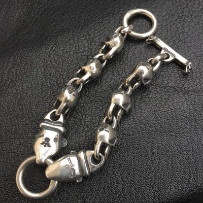 画像10: Old Bull Dog With Panther & 6 Slant Head Skull Links Bracelet