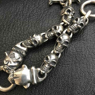 画像8: Old Bull Dog With Panther & 6 Slant Head Skull Links Bracelet