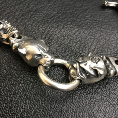 画像7: Old Bull Dog With Panther & 6 Slant Head Skull Links Bracelet