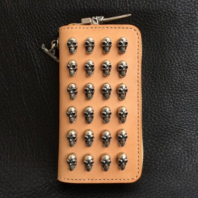 画像3: 24 Skulls On Natural Saddle Leather Round Zip With Single Skull Square Bottom Dagger Zip Pull & Single Skull Zip Pull