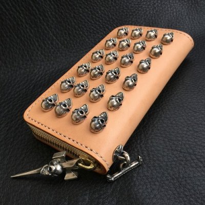 画像5: 24 Skulls On Natural Saddle Leather Round Zip With Single Skull Square Bottom Dagger Zip Pull & Single Skull Zip Pull