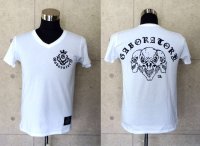 Triple skull V-neck T-shirt [White]