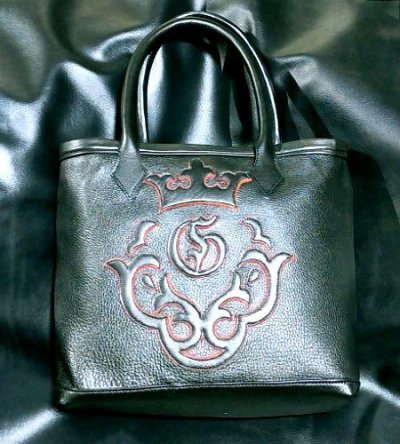 画像3: Black & Red Layered Atelier Mark Overlay Square Tote Bag