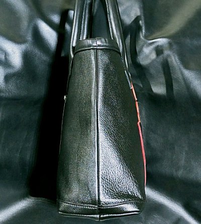 画像5: Black & Red Layered Atelier Mark Overlay Square Tote Bag