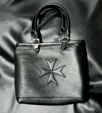 Maltese Cross Overlay Square Tote Bag (Black on Black)