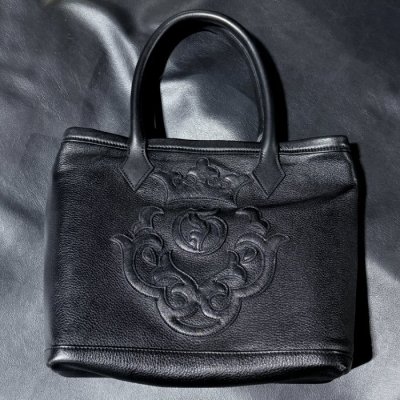 画像1: Black On Black Layered Atelier Mark Overlay Square Tote Bag