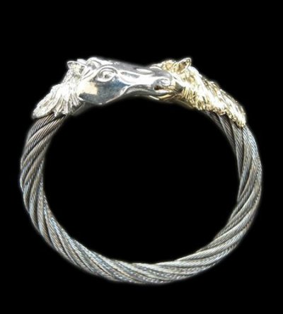 画像1: Gold & Silver Horse With Teeth Cable Wire Bangle