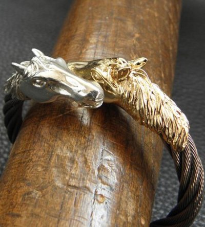 画像7: Gold & Silver Horse With Teeth Cable Wire Bangle