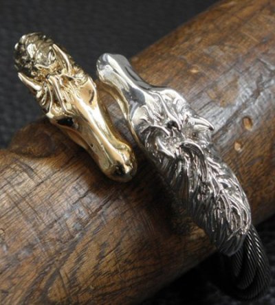画像5: Gold & Silver Horse With Teeth Cable Wire Bangle