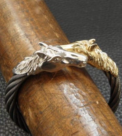 画像9: Gold & Silver Horse With Teeth Cable Wire Bangle