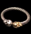 10k Gold & Silver Skull Cable Wire Bangle