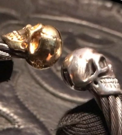 画像11: 10k Gold & Silver Skull Cable Wire Bangle