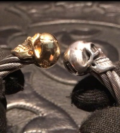 画像10: 10k Gold & Silver Skull Cable Wire Bangle