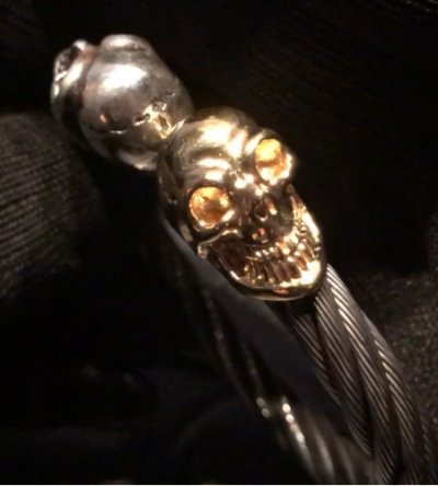 画像9: 10k Gold & Silver Skull Cable Wire Bangle