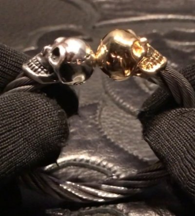 画像8: 10k Gold & Silver Skull Cable Wire Bangle