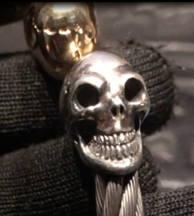 画像7: 10k Gold & Silver Skull Cable Wire Bangle