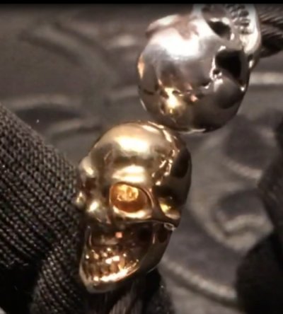画像5: 10k Gold & Silver Skull Cable Wire Bangle