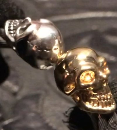 画像3: 10k Gold & Silver Skull Cable Wire Bangle